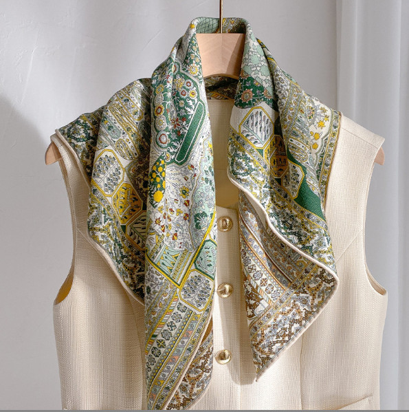 70% Cashmere 30% Silk Neckerchief grass Print Shawl Bandana 65cmX65cm Scarf wrap