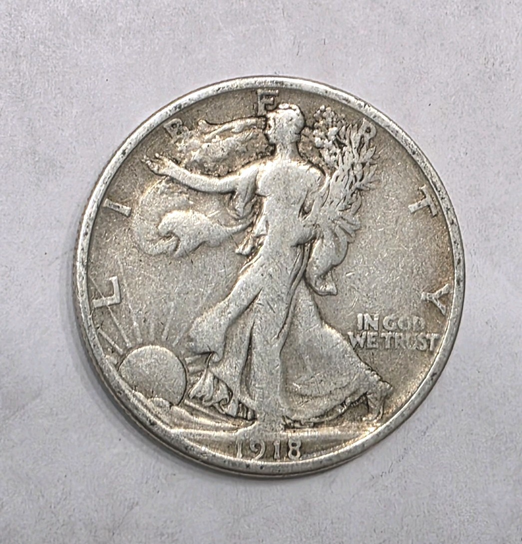 1918-S S/S Walking Liberty Half Dollar Rpm Good Condition.