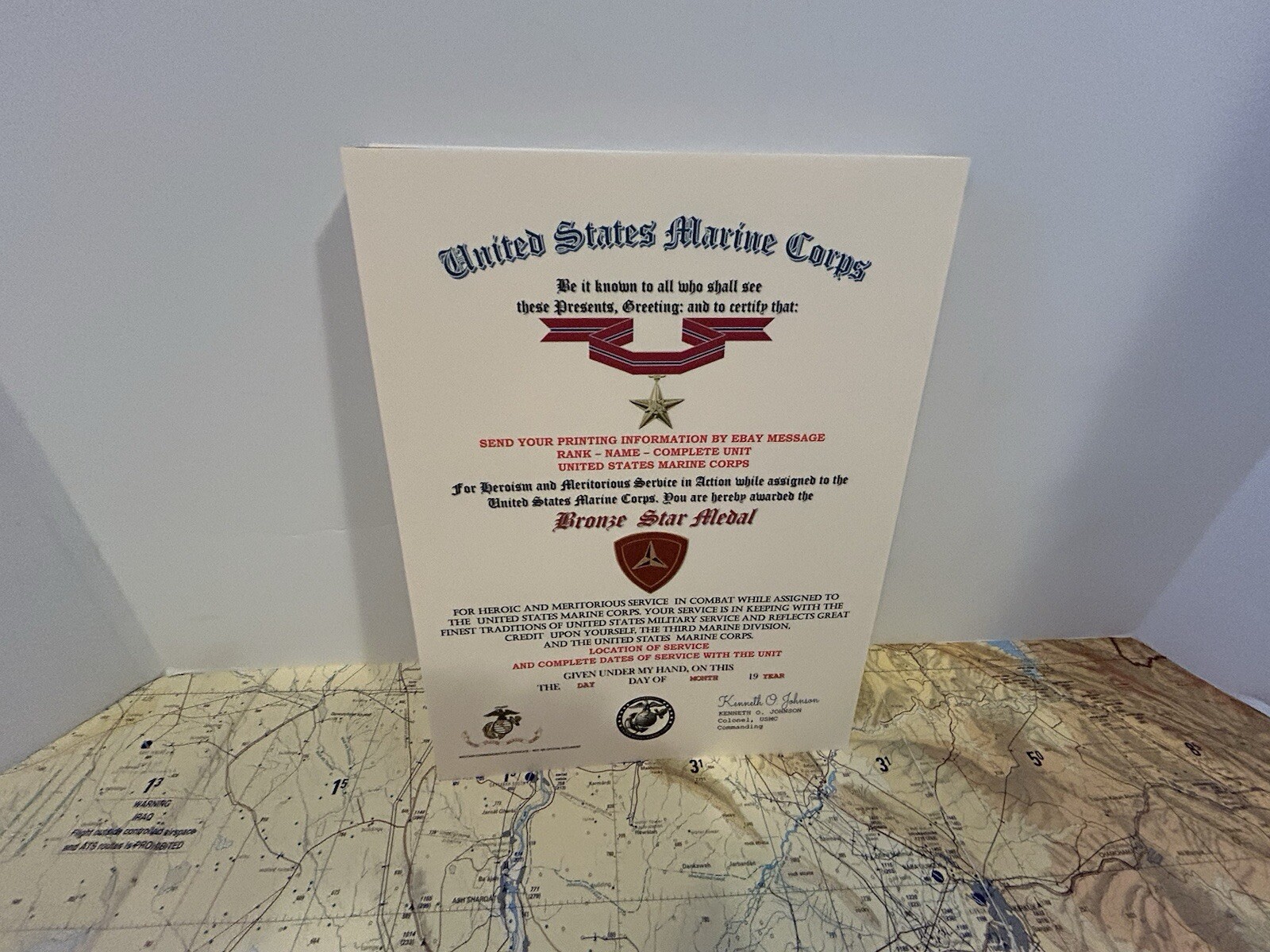 U.S.M.C. / BRONZE STAR MEDAL CERTIFICATE - 3RD MARINE DIVISION