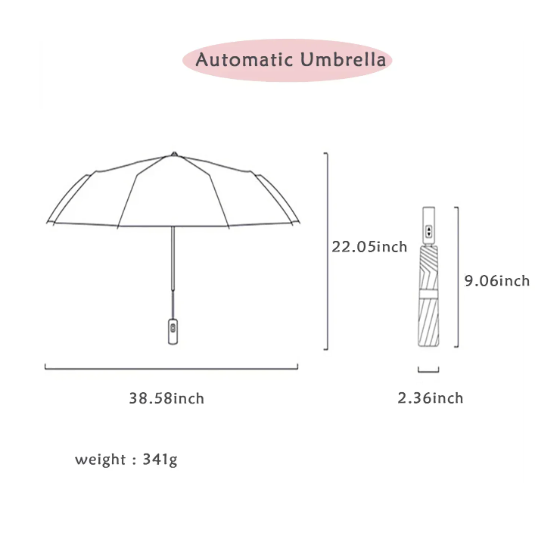Automatic Umbrella Anti-UV Sun/Rain Windproof 3 Folding Compact Umbrella
