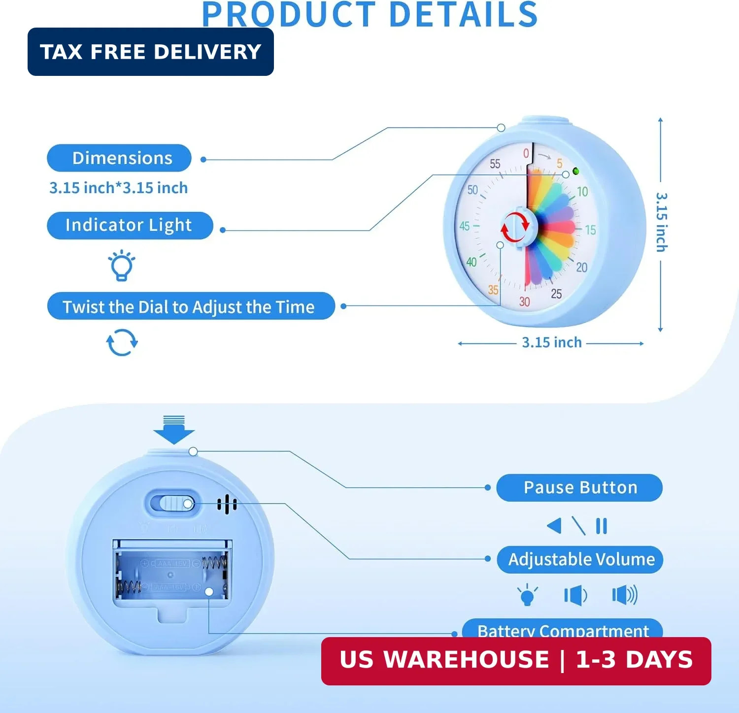 Visual Timer, 60-Minute Countdown Timer for Kids and Adults with Adjustable Volu