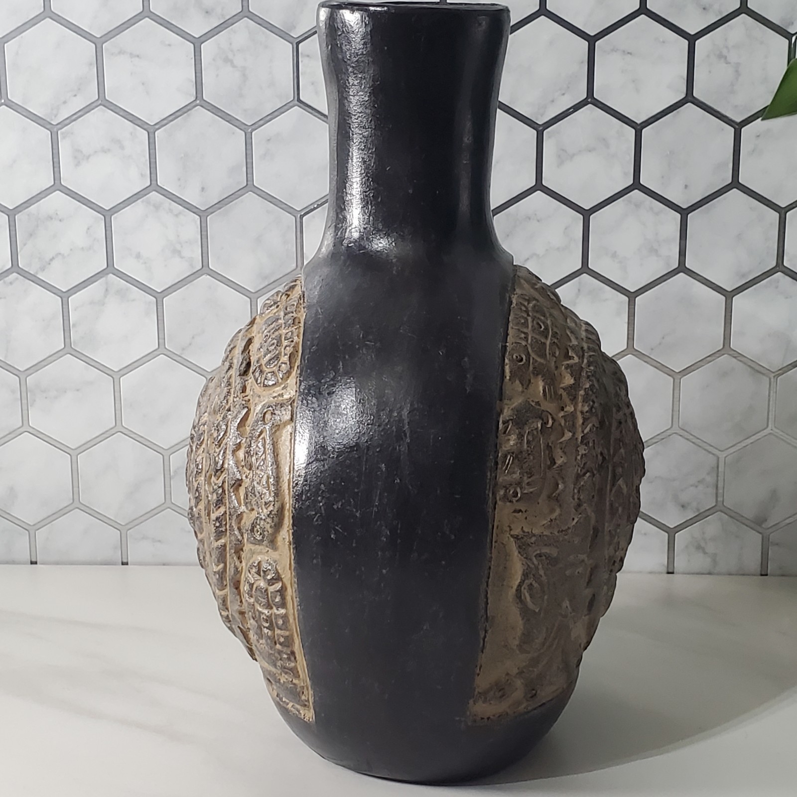 Pre Columbian Chimu Peruvian Blackware Serpent Monkey Vessel Replica