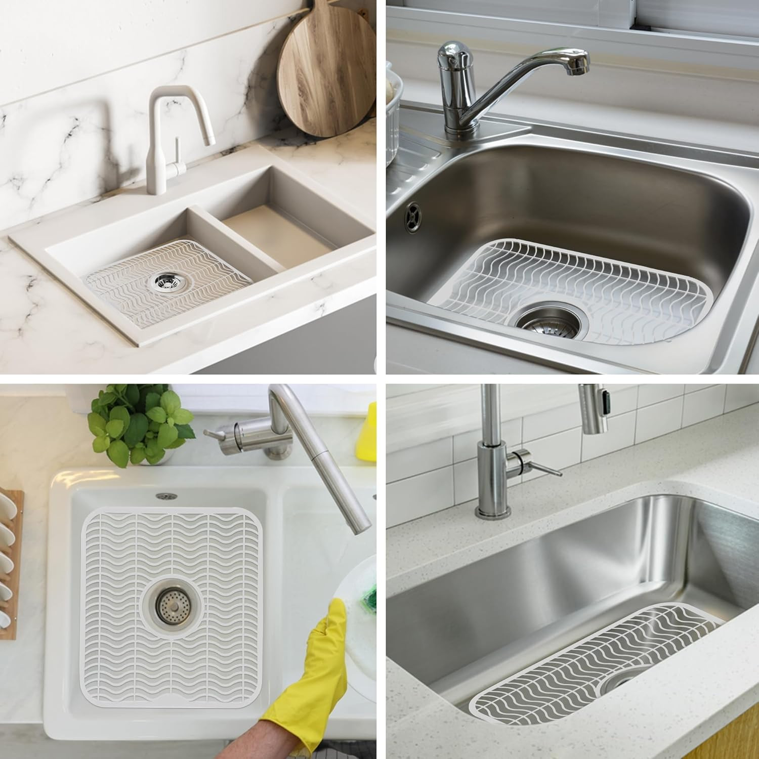 2 Pc Kitchen Sink Protector Mat, 12x11in, Plastic Grid, White