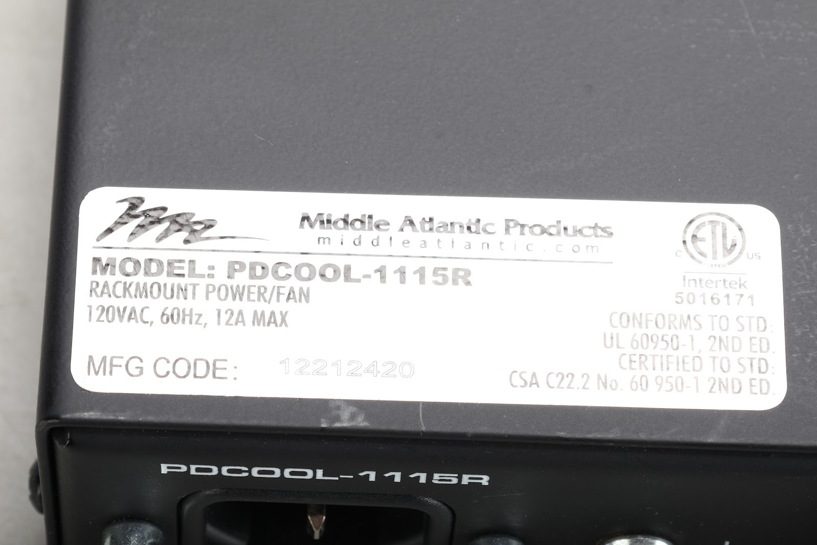 Middle Atlantic PDCOOL-1115R Power Distribution & Cooling Unit With Rack Ears