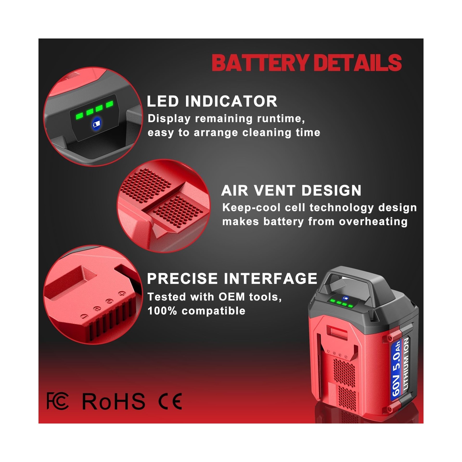5.0Ah Replacement for ‎Toro 60V Battery, Compatible with Toro 60 Volt Flex