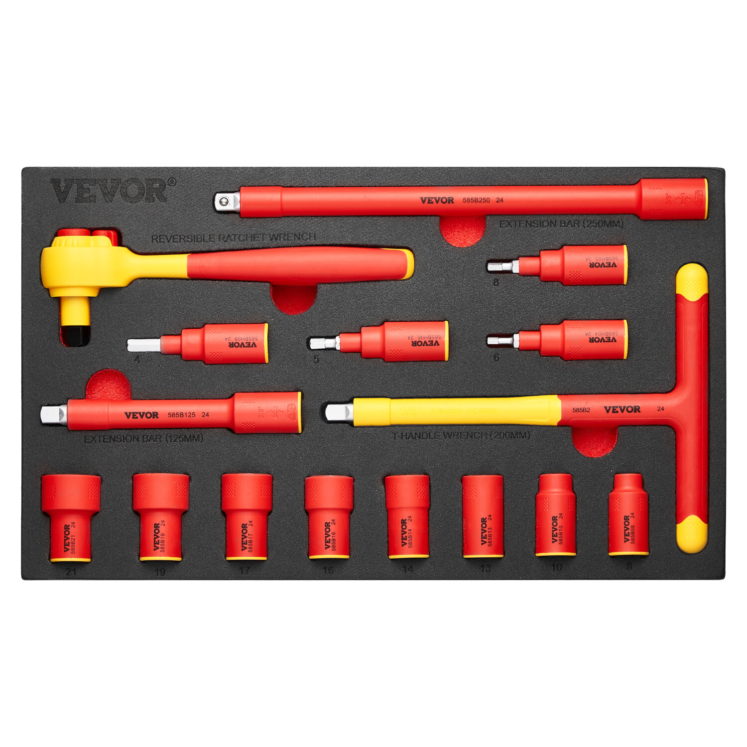 Insulated Socket Set 16-Piece Insulated Socket Tool with T-Handle Wrench 1000V