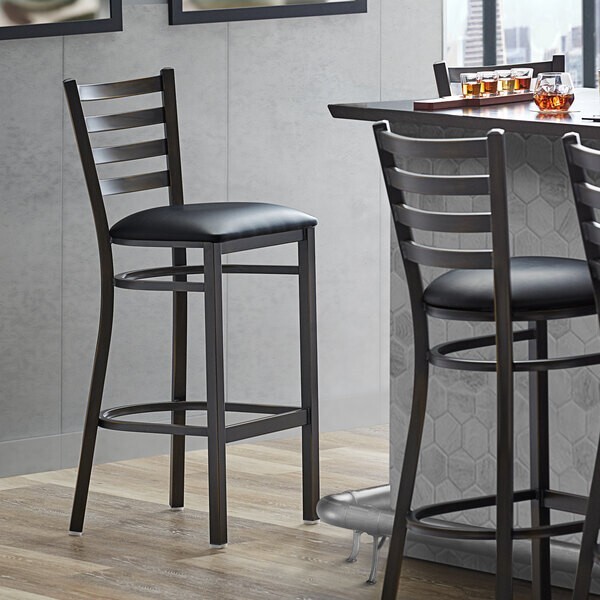 10 PACK Distressed Copper Ladder Back Metal Restaurant Barstool With Black Vinyl
