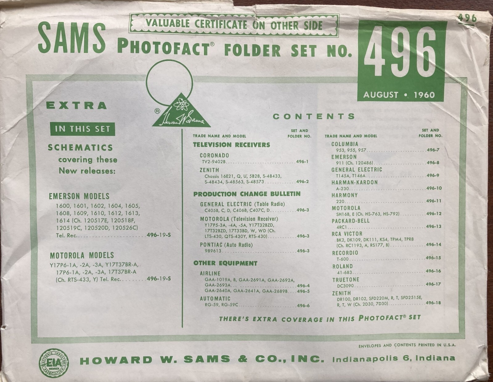 Sams Photofact Folder Set 496