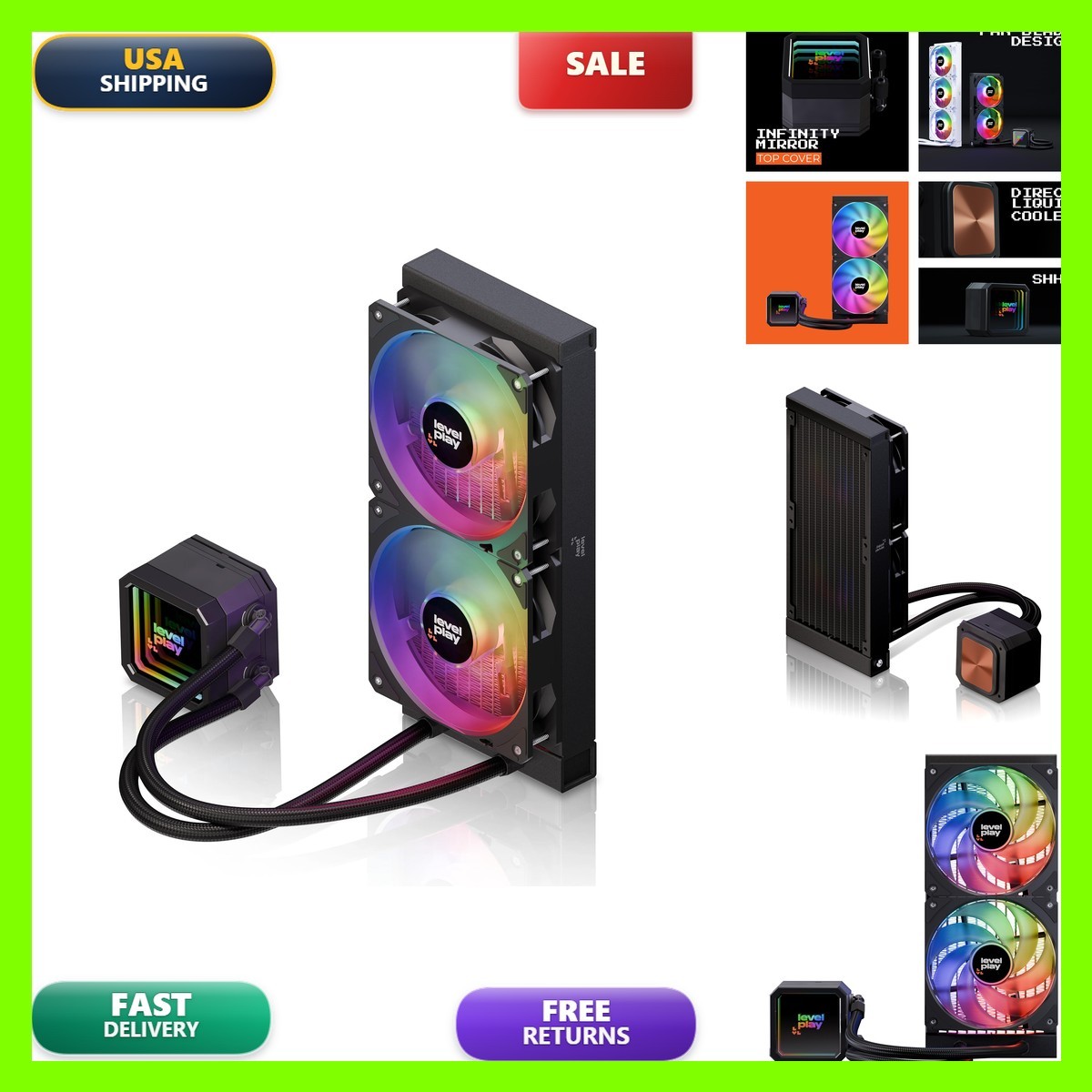 Level Play Combat Cl240 Aio Liquid Tdp 280W Argb Infinity Mirror Pump