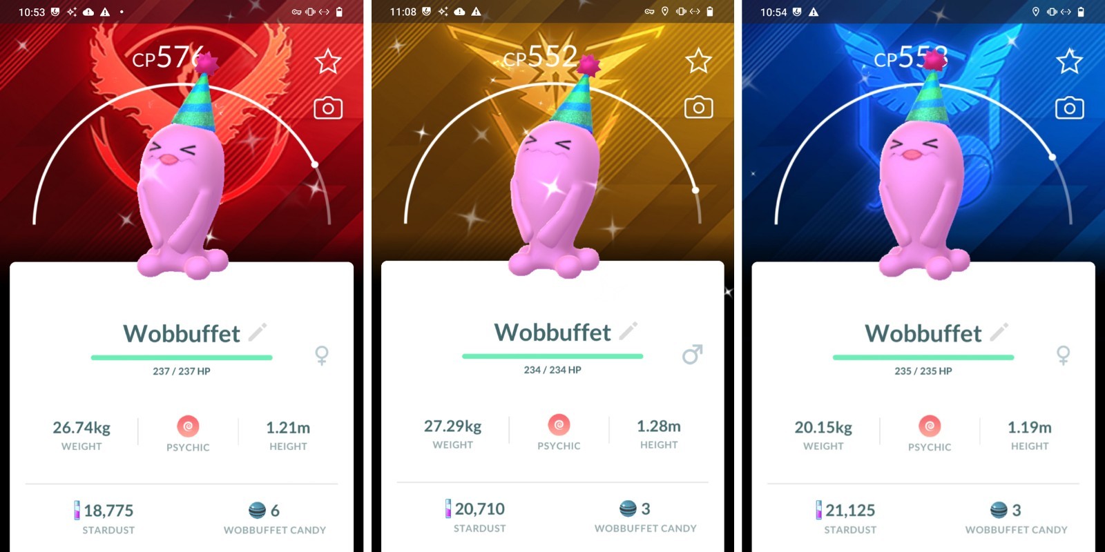 Pokémon Shiny Wobbuffet party hat team Instinct Mystic Valor background