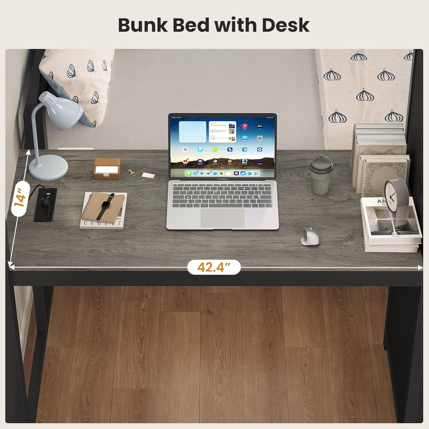 BTHFST Bunk Bed with Desk, Full over Full Bunk Beds with 5 Storage Drawers & Cha