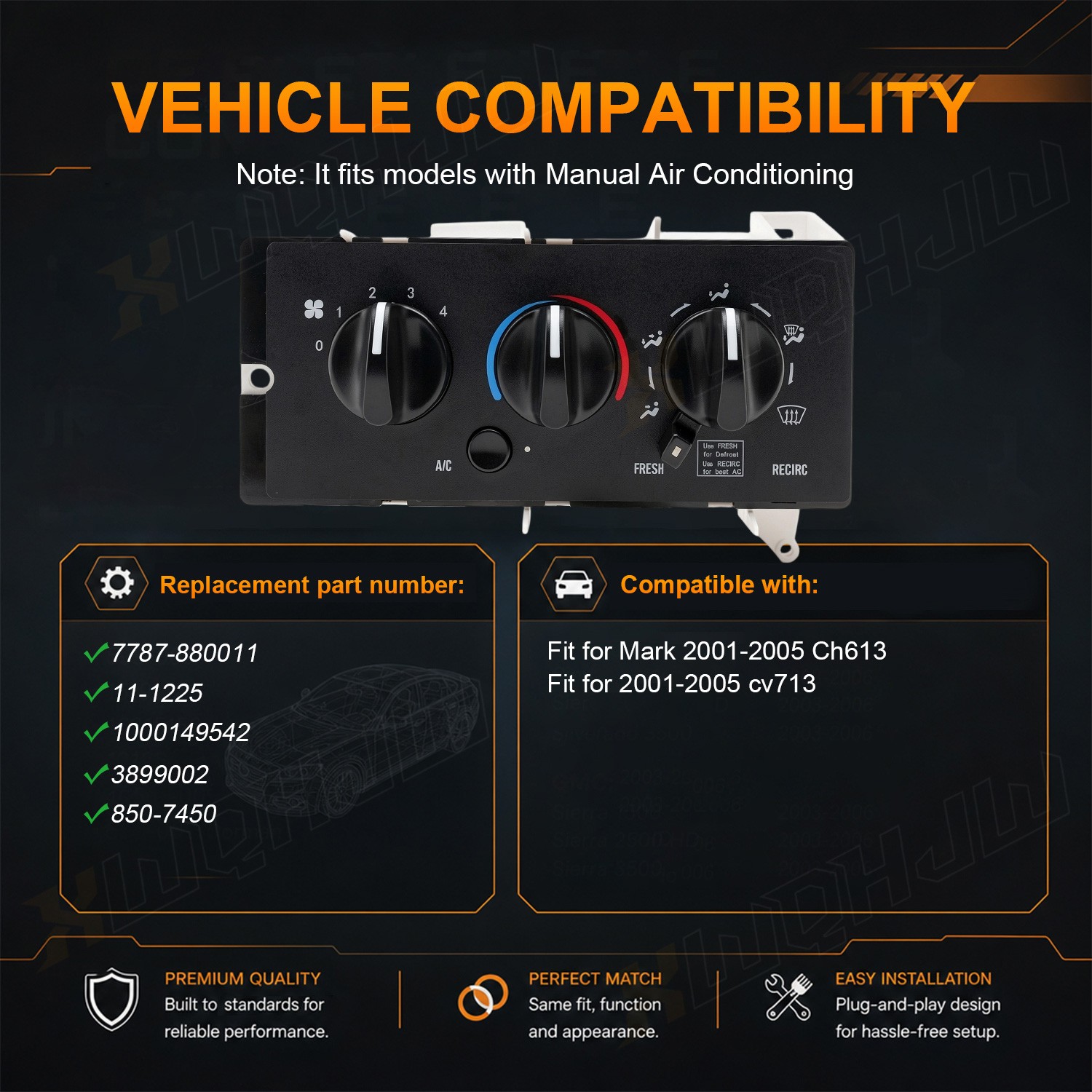 A/C Control Panel Climate Control Module Compatible with Mack Trucks