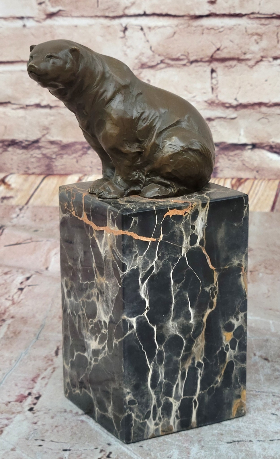 Original Signed Miguel Lopez Real Bronze Polar Bear Sculpture Art Deco Decor