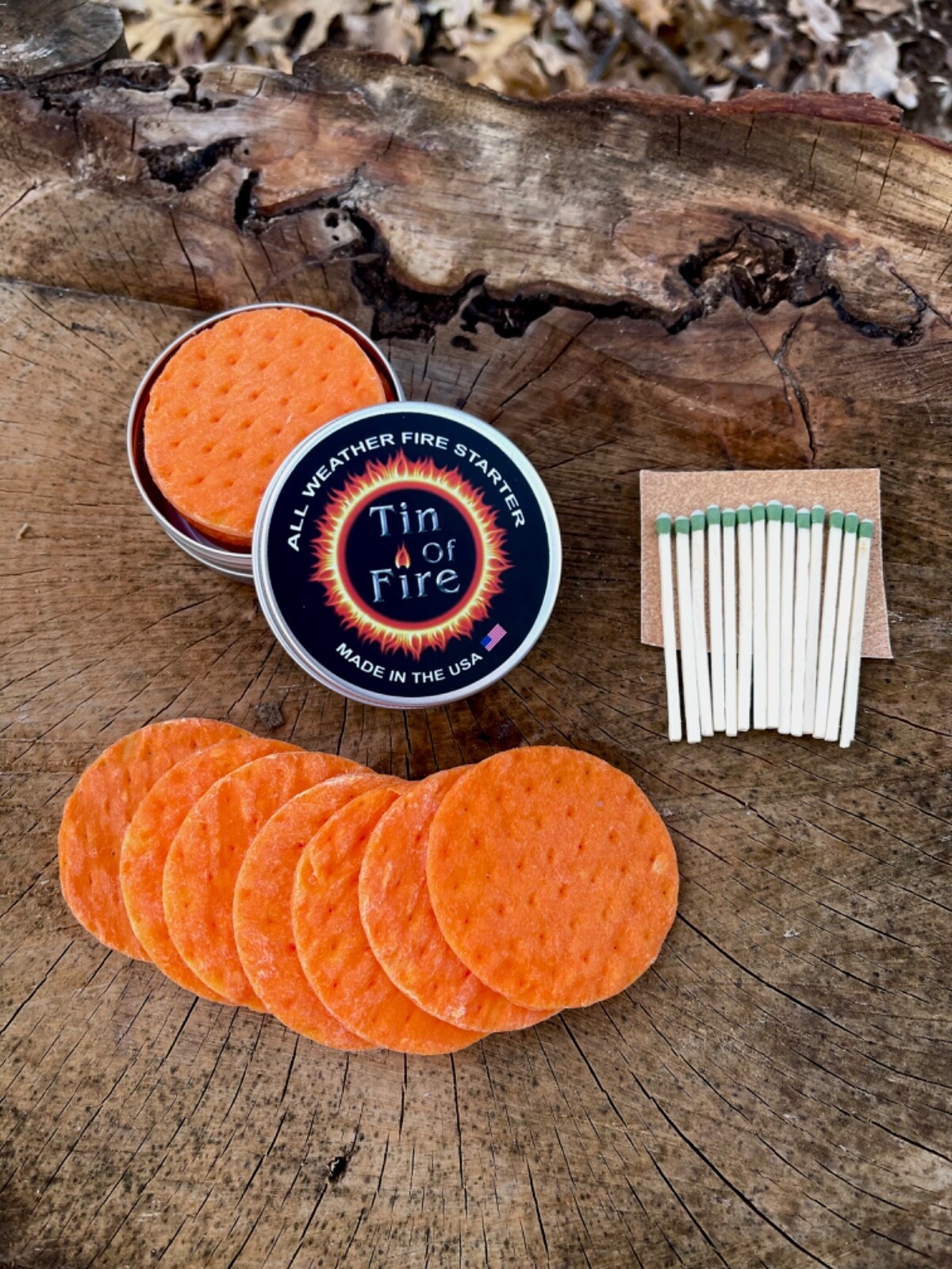 TIN OF FIRE - All Weather Fire Starter for camping hunting survival EDC BBQ