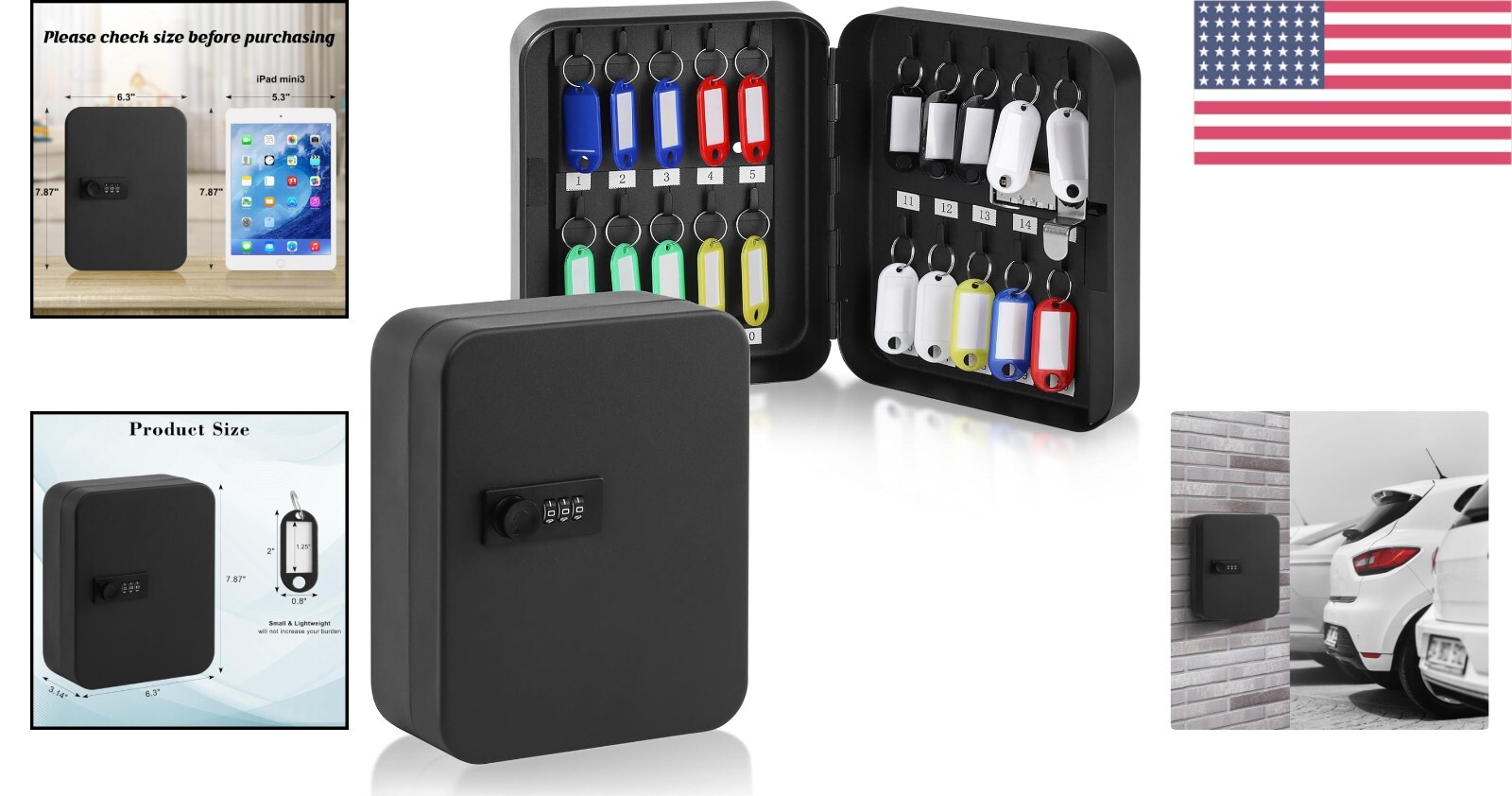 Secure 20 Key Storage Lock Box with Combination Lock - Wall Mount Organizer