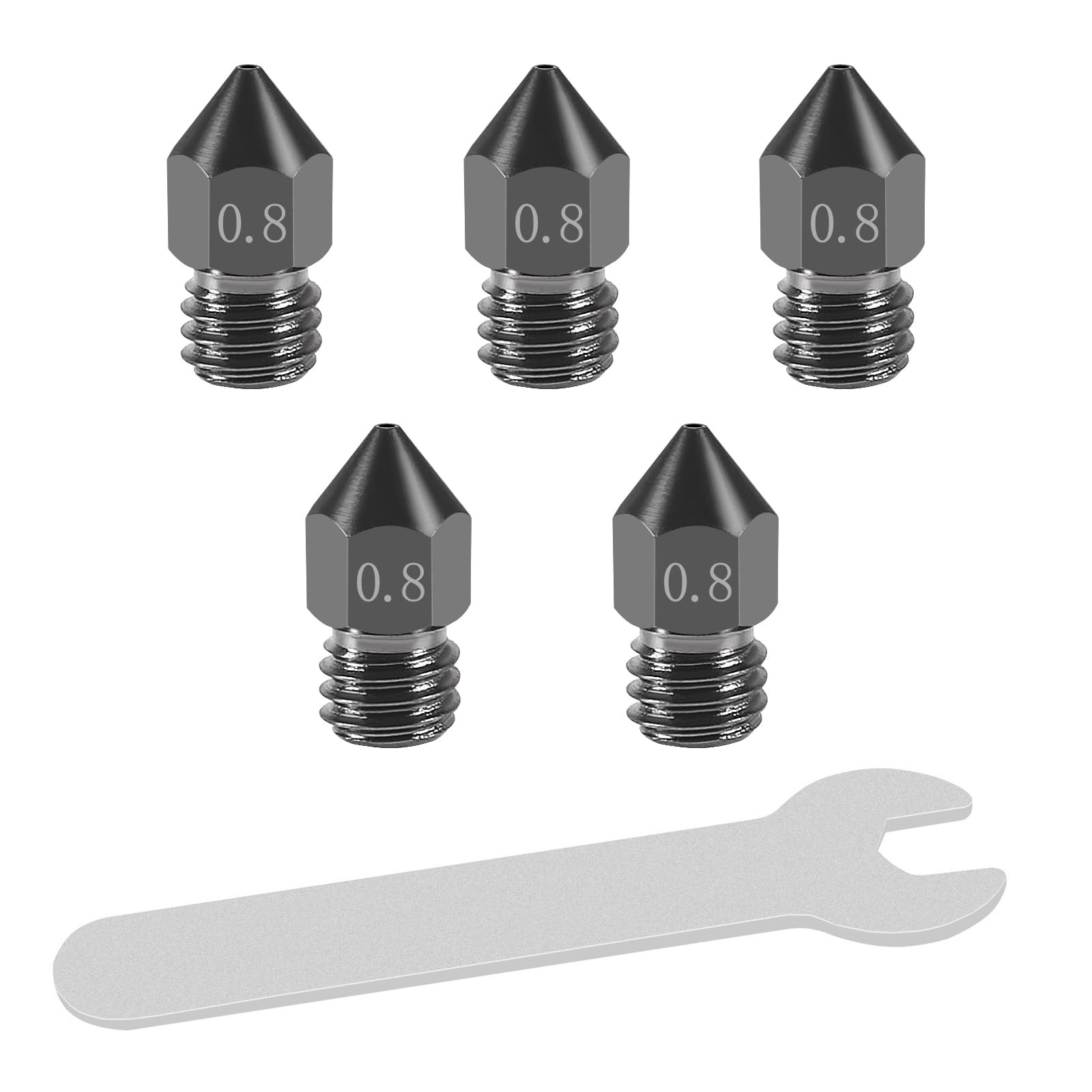 Aokin 5 Pcs 0.8mm Hardened Steel Nozzles MK8 3D Printer