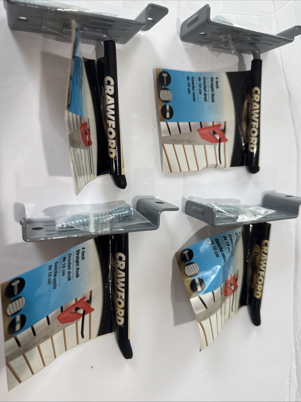 Lot of 4 Crawford 4" Straight Hooks for Pegboard Slatwall Heavy Duty Garage Tool