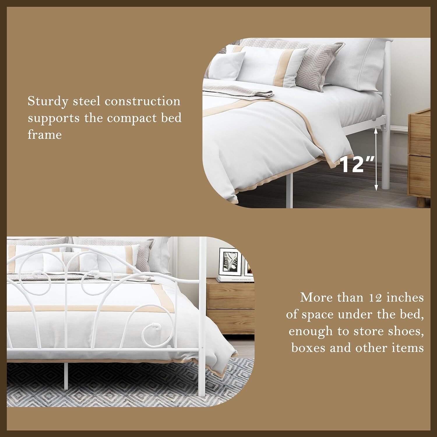 Industrial Metal Platform Canopy Bed Frame Full size with Easy Assembly