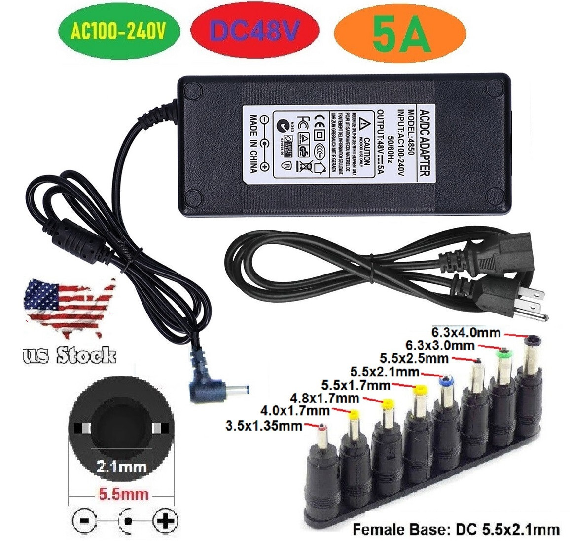 48V 5A 240W Supply AC/DC Adapter Power Adjustable Display Power Charger +8 Plug