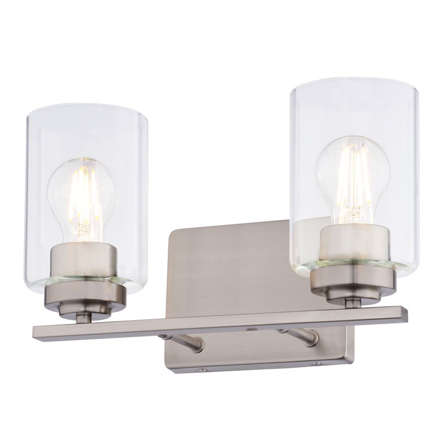 Vaxcel Park Ridge 13"W 2 Light Vanity, Satin Nickel/Clear - W0526