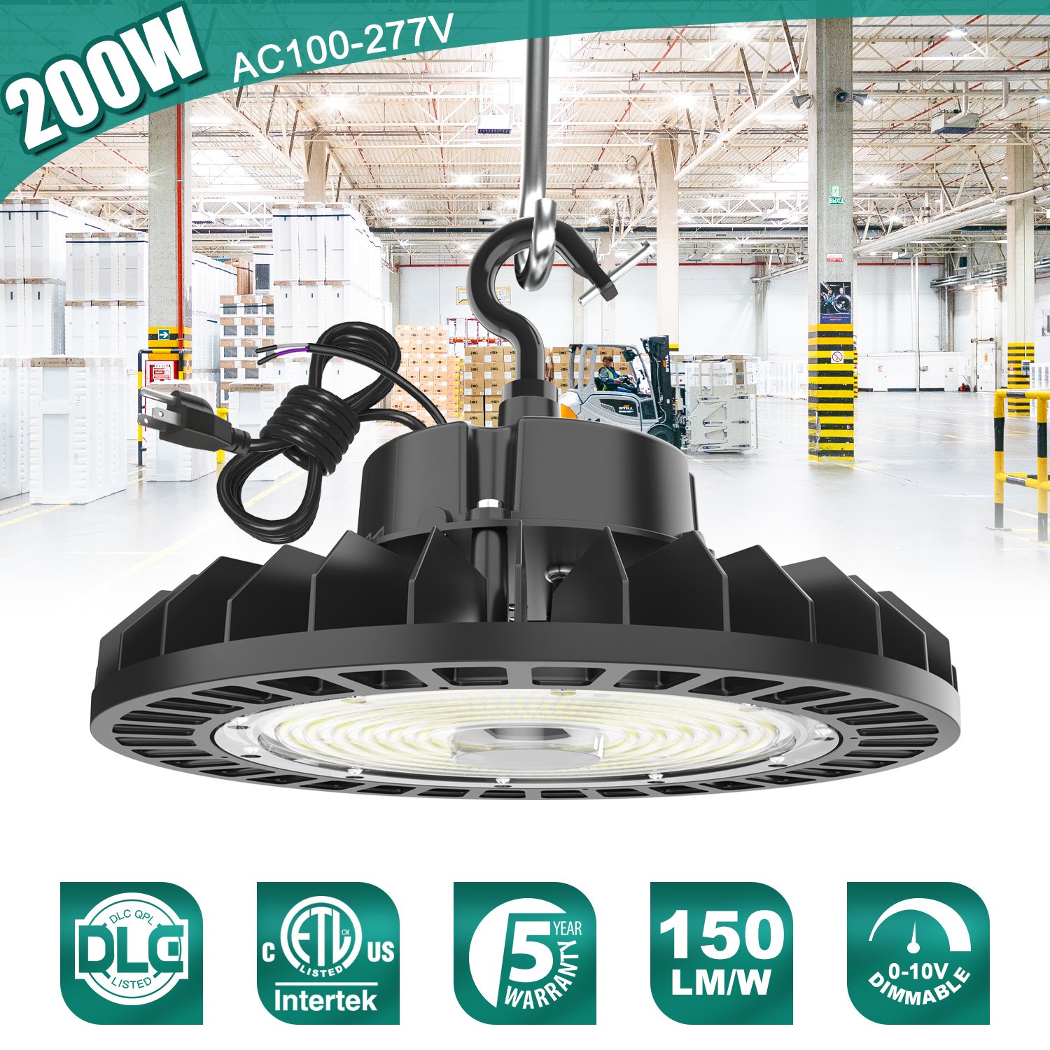200W UFO Led High Bay Light Commercial Garage Warehouse Shop Lighting 30,000 Lm