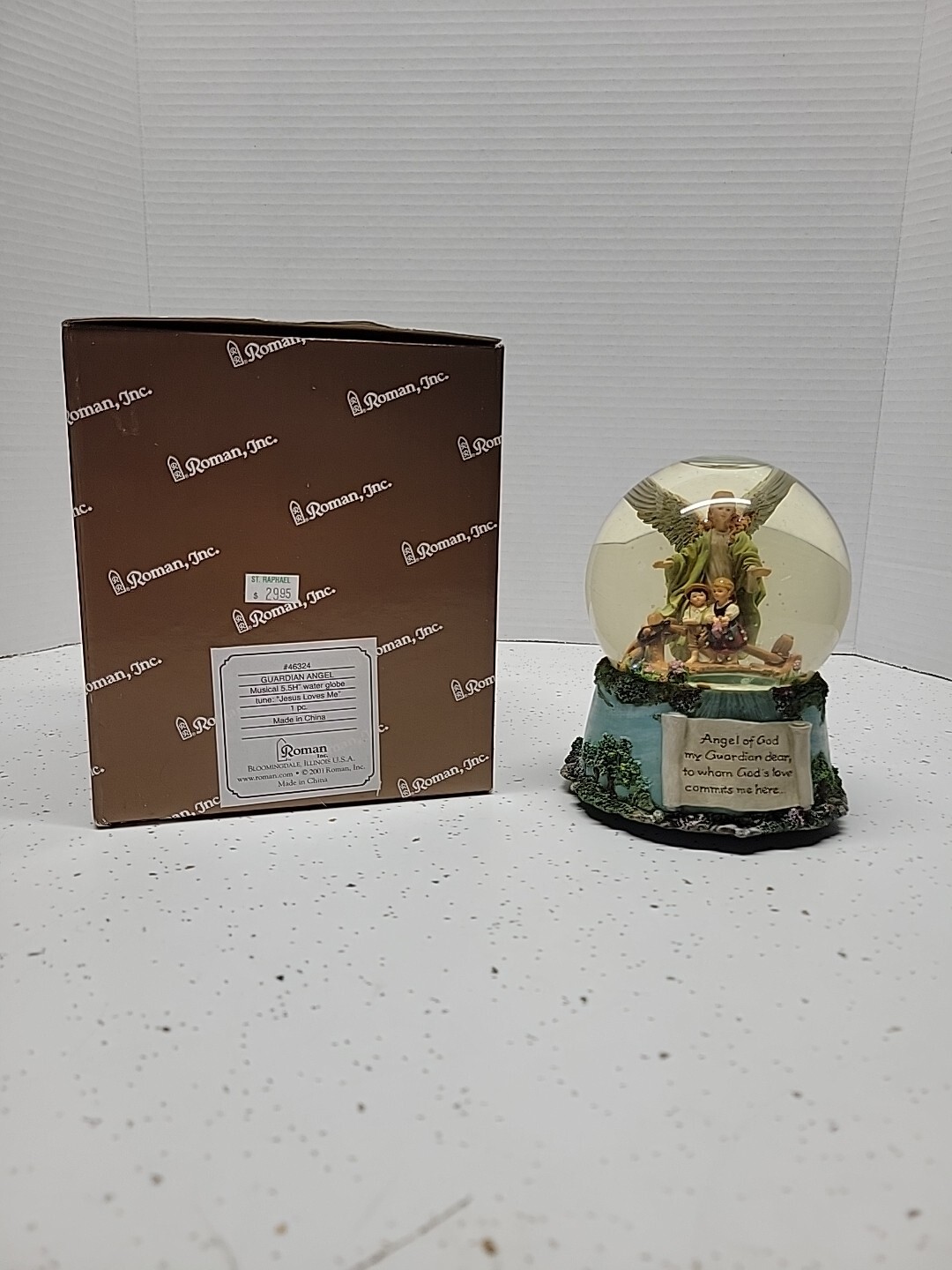 Roman Guardian Angel & Children~Musical Water Globe 2001 #46324