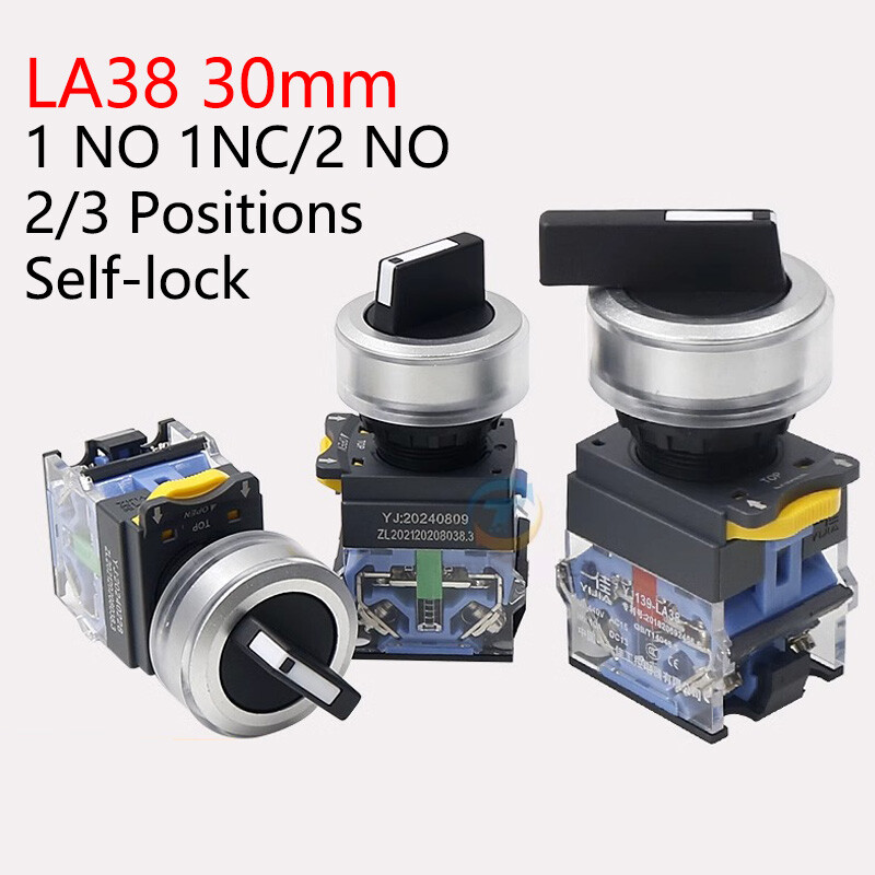 30mm LA38 Rotary Switch 2/3 Positions Selector Switches Self-lock 1 NO 1NC/2 NO