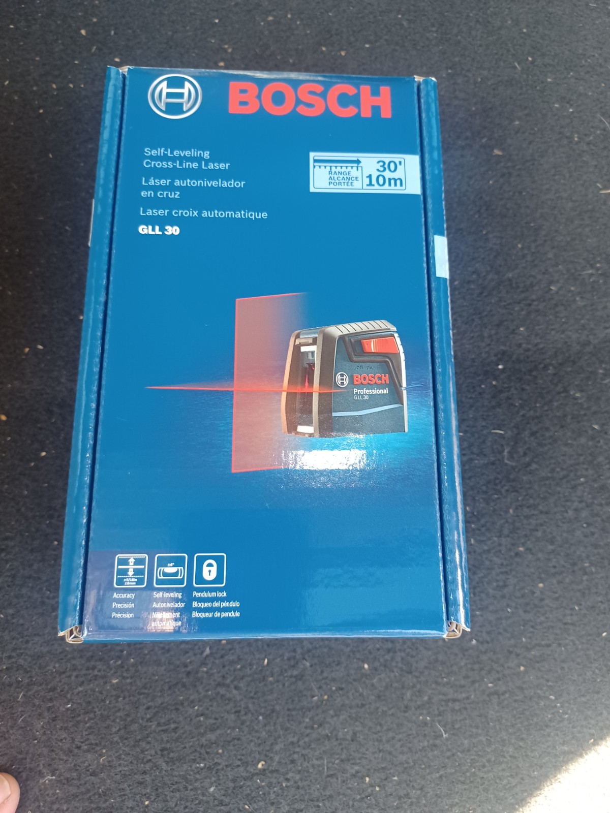 BOSCH GLL30 SELF LEVELING CROSS LINE LASER 30 FEET - RED LINE - NEW