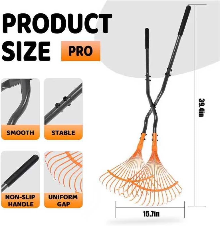 Leaf Grabber Rake Long Handle Metal Lightweight Lawn Yard Cleanup Tool