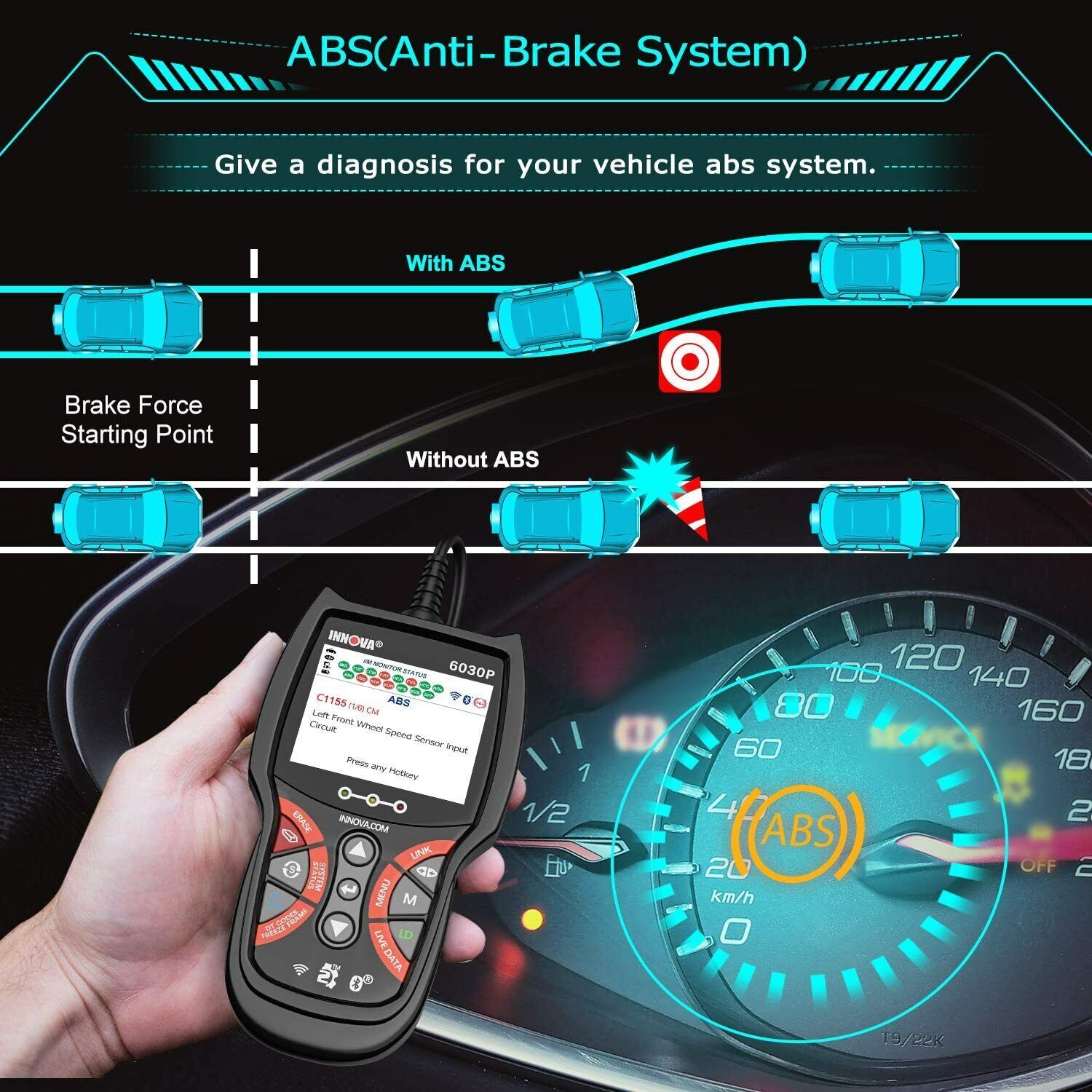 INNOVA 6030P Engine ABS Car OBD2 Scanner Automotive Diagnostic Scan Tool Battery