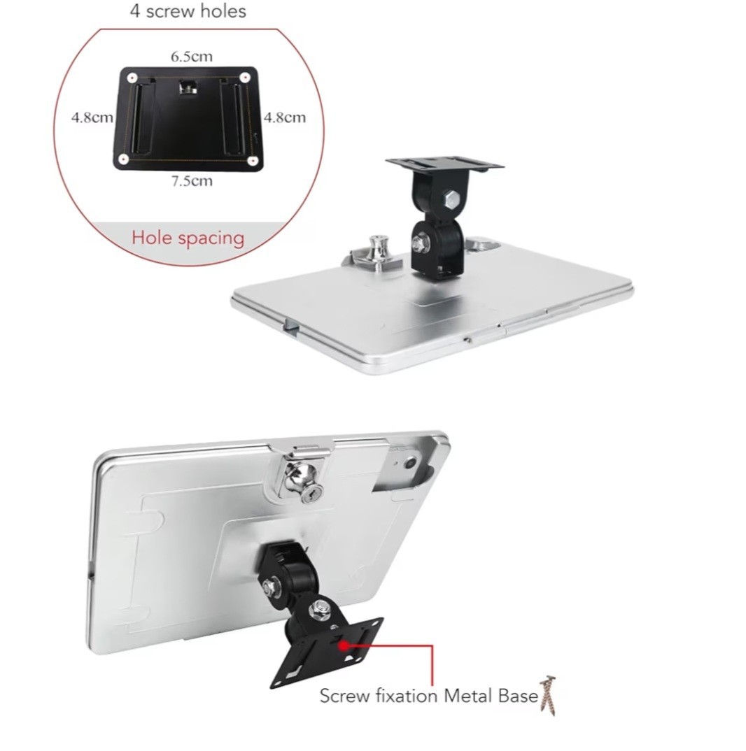 Locking Rotating iPad Tablet Wall Mount Stand w/ Key Lock Metal Base Silver #95