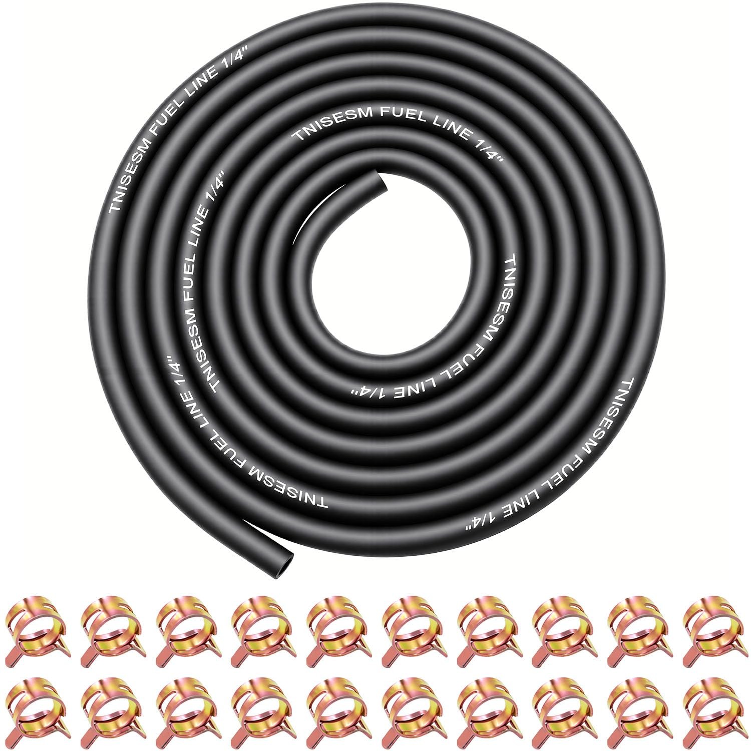 10ft 1/4 Inch Fuel Line Hose with 20 Clamps, Rubber Fuel Line for Lawn Mower ...