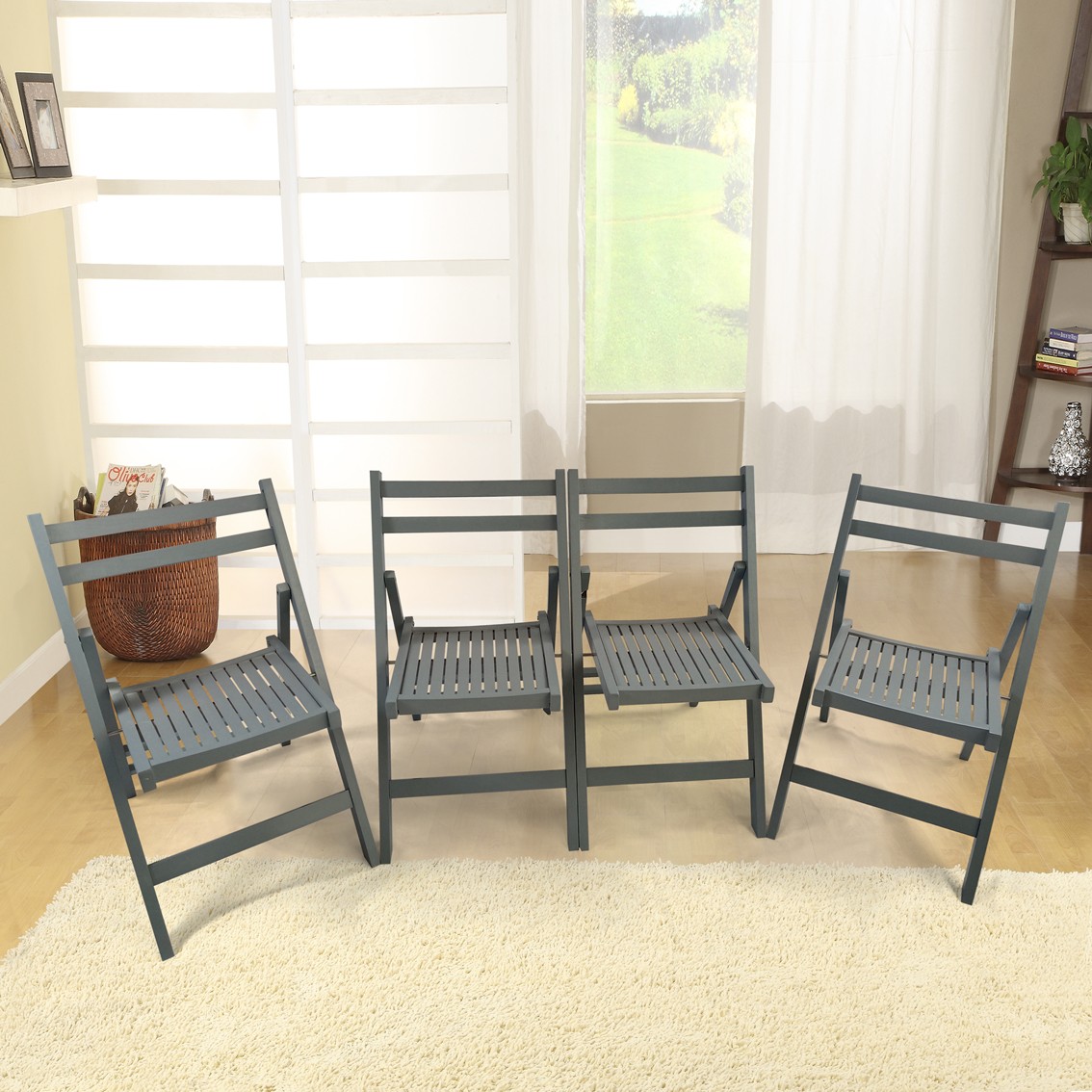 Set of 4 Folding Chair Event Chair Furniture Slatted Wood Gray