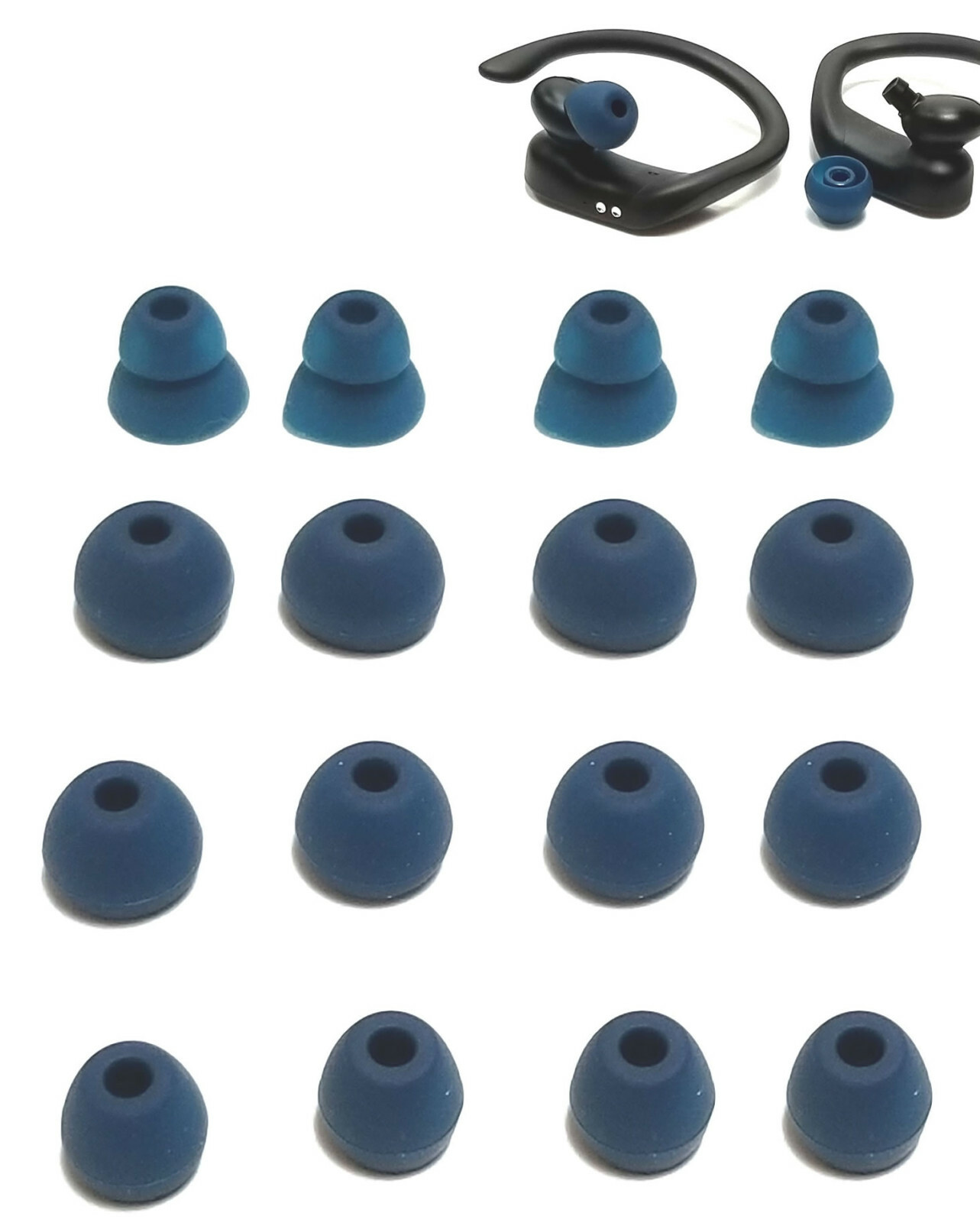 16 pcs NAVY BLUE Earbuds Gels for Beats Powerbeats-PRO. Multi-sizes S/M/L/Layer
