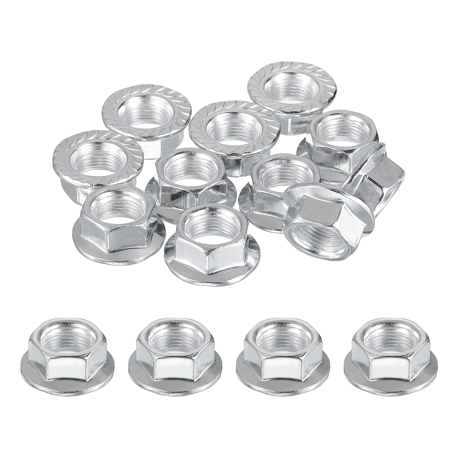 M12x1mm Serrated Flange Hex Lock Nuts, 15Pcs Nut Fasteners, Silver