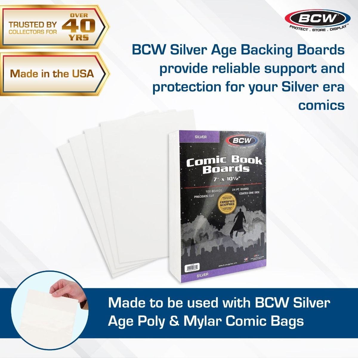 200 - BCW Silver Resealable Thick 2MIL Poly Comic Book Bags & Backing Boards