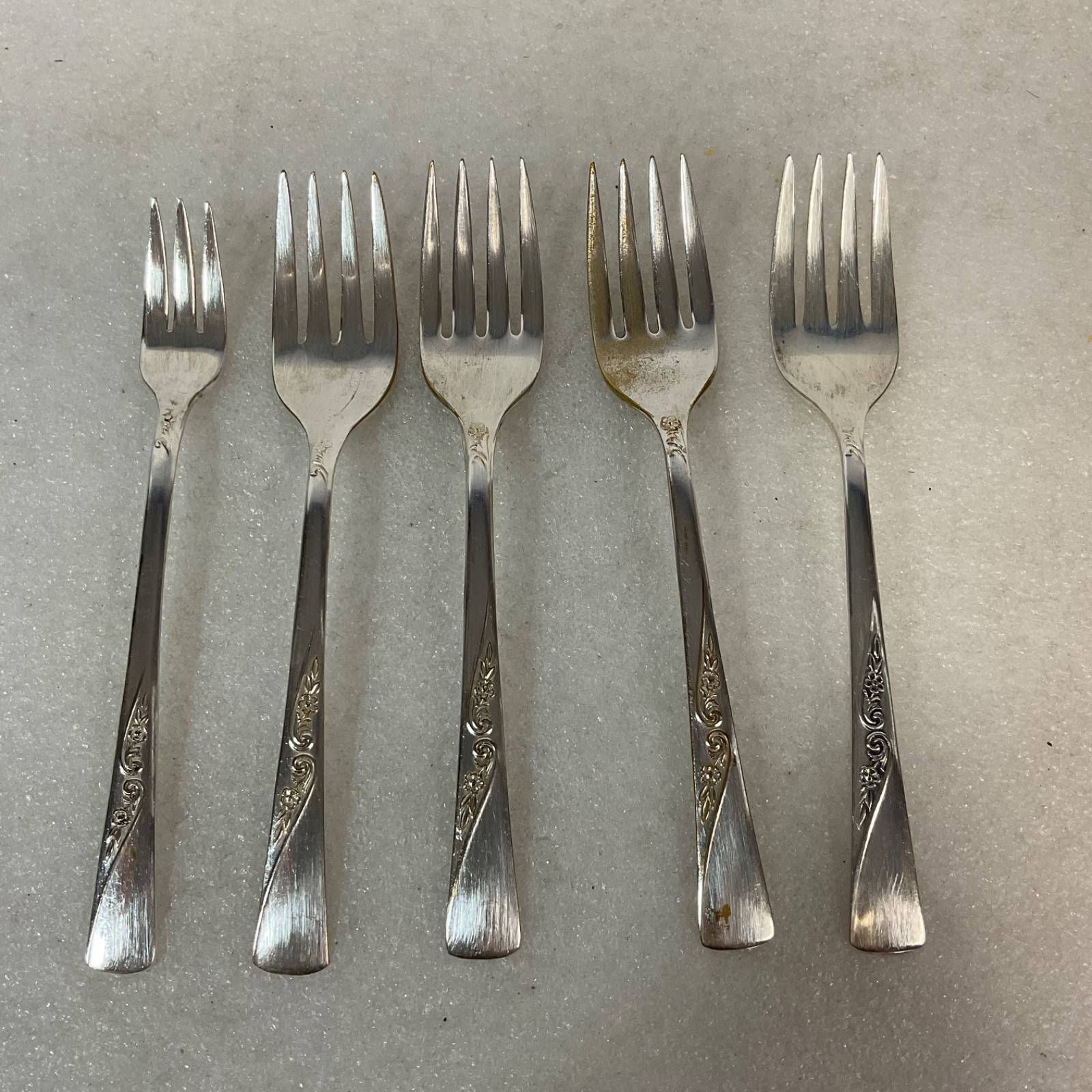 Revelation Silver Plate Forks 5pc Floral Handle Flatware Lot 6in