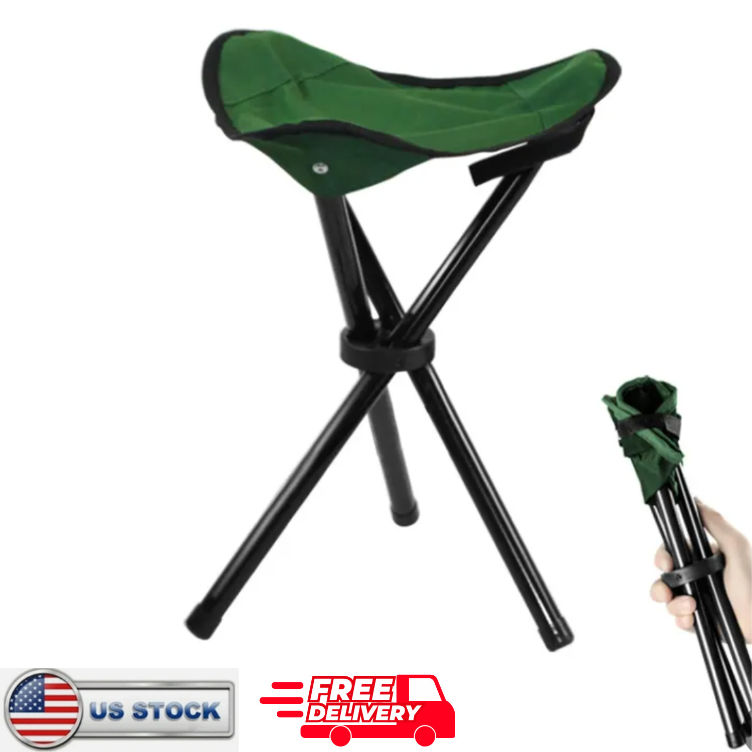 Folding Camping Stool Tripod Green Portable 3 Leg Ultralight Backpacking Chair