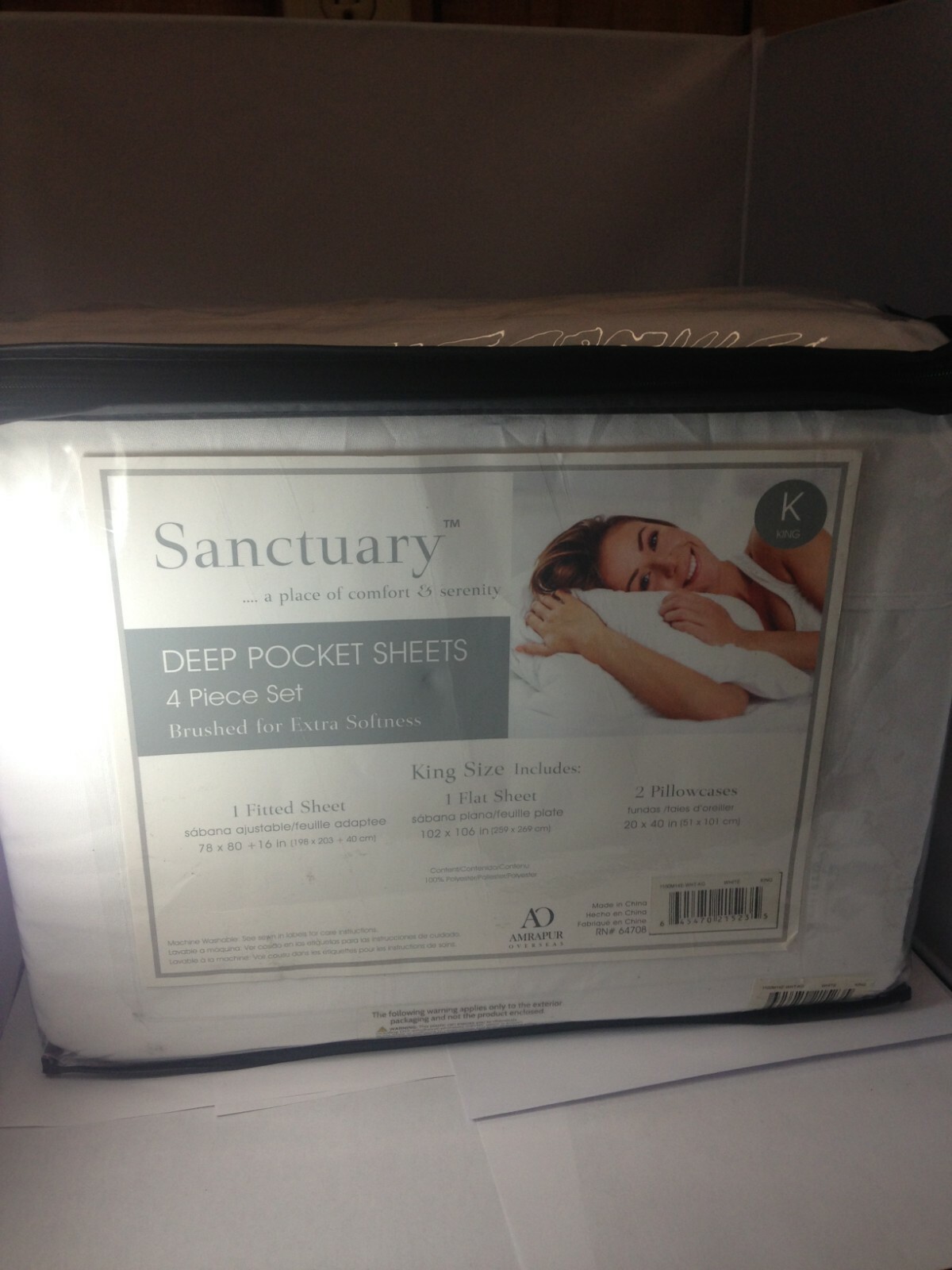 Amrapur  Deep-Pocket Ultra-Soft Solid 4-Piece Sheet Set, King, White