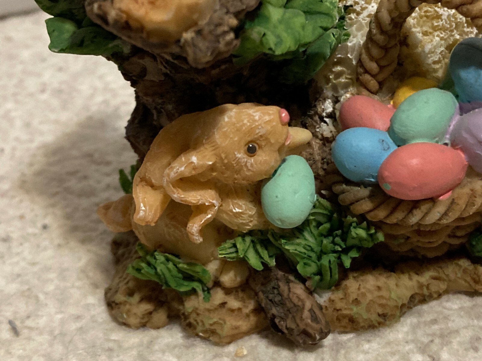 Anthropomorphic Ceramic Bear as Easter Bunny Figurine w/ Easter Egg Basket