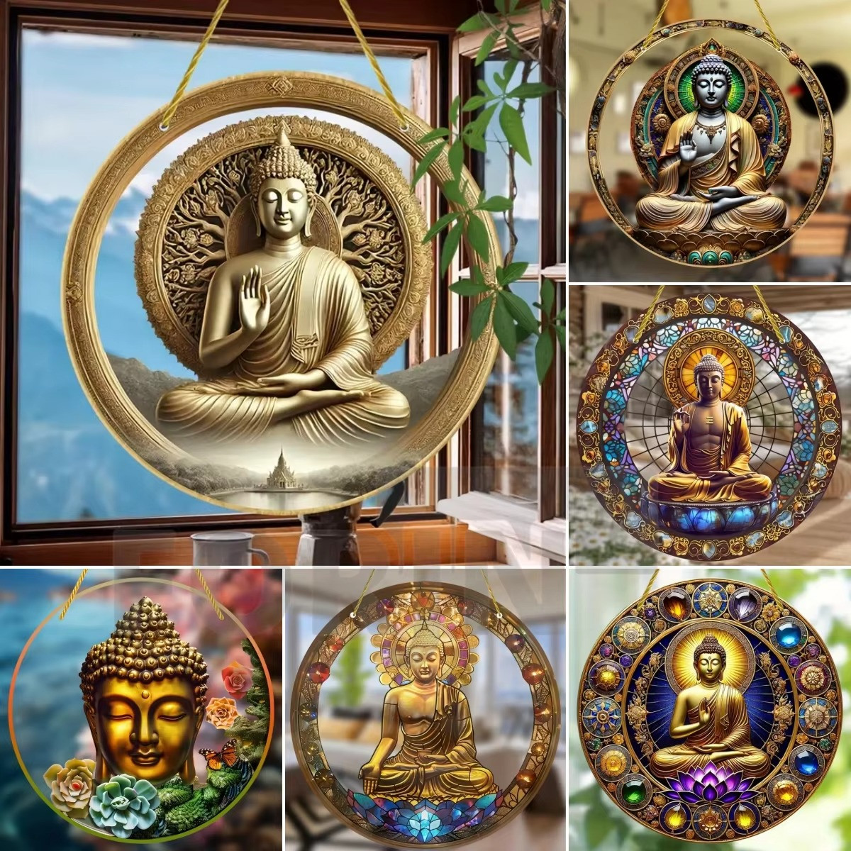 Tathagata Buddha Sakyamu Acrylic Stained Glass Effect Suncatcher Window Hanging