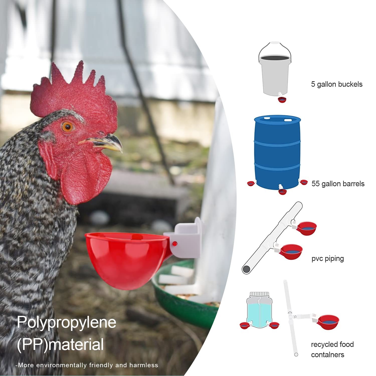 Large Automatic Chicken Waterer Cups 6 Pack Chicken Watering System Cups