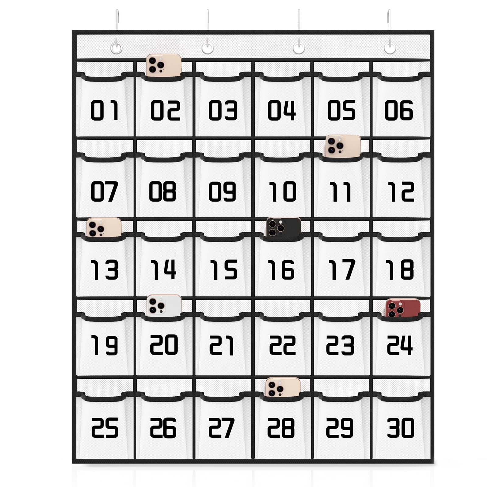 30 Pockets White Classroom Closet Pocket Chart For Cell Phones Wall Storage