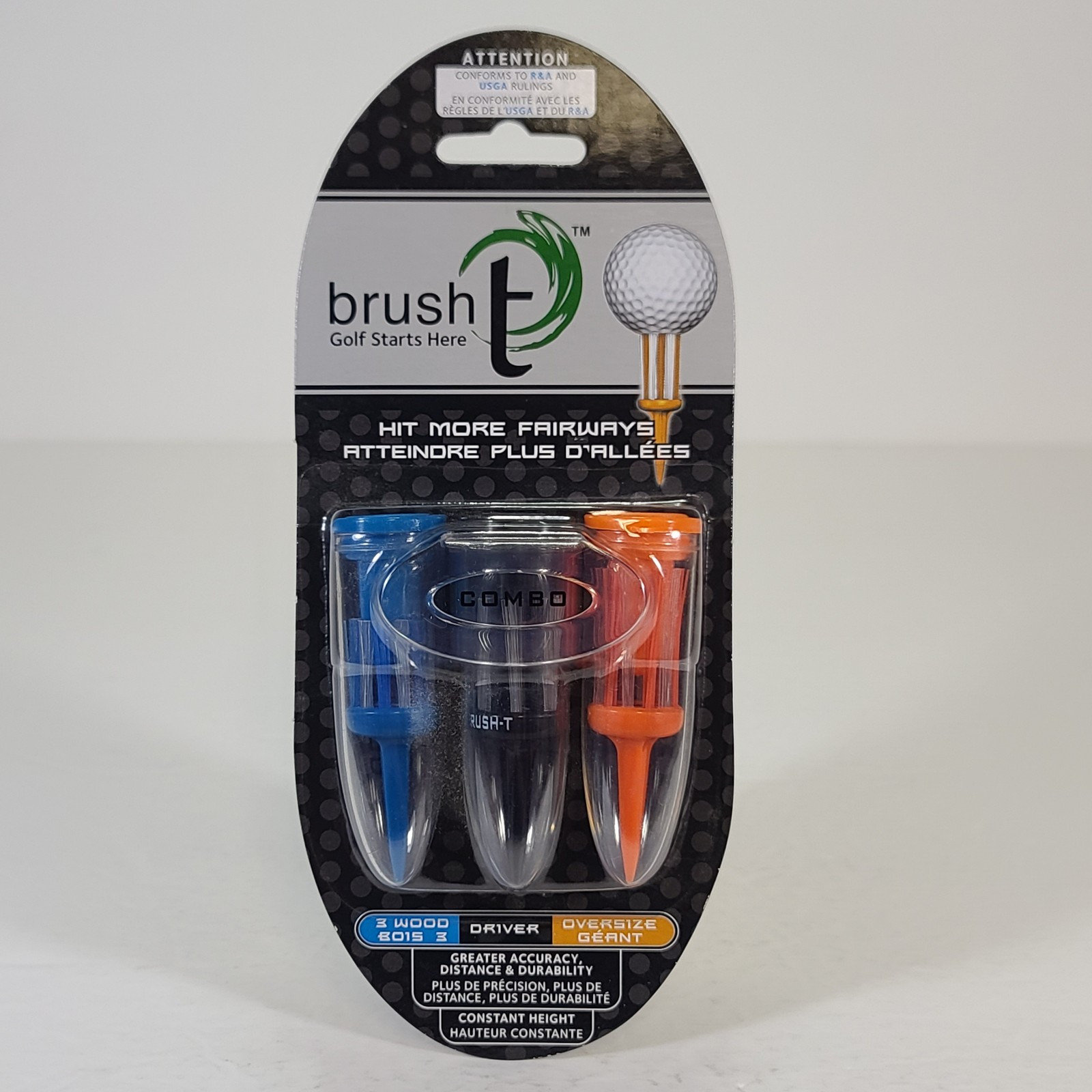 Brush-T Golf Tees Combo 3 Pack Greater Accuracy, Distance & Durability