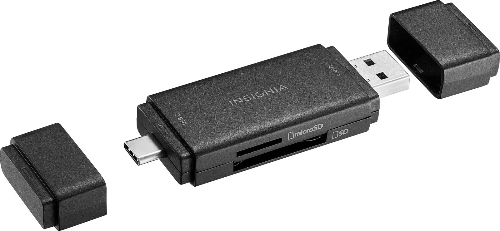 Insignia- USB-C/USB 3.0 to SD and microSD Memory Card Reader - Black