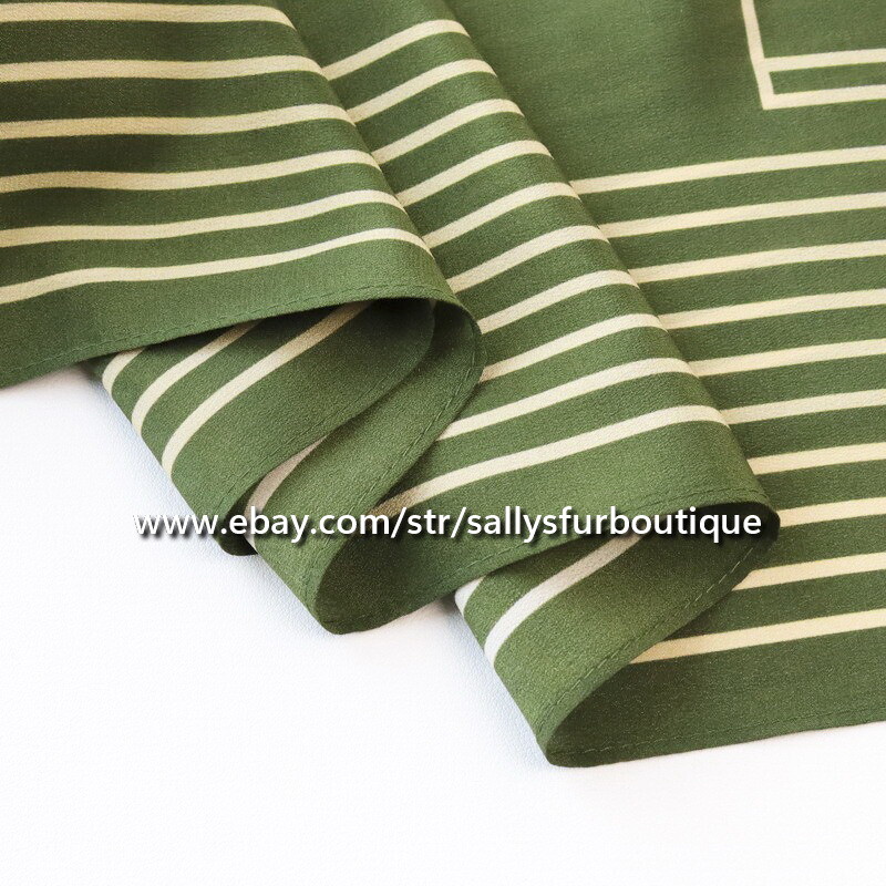 Sallys 100% Mulberry Silk Crepe Shawl Stripes Print Neck Oblong Collar Scarf