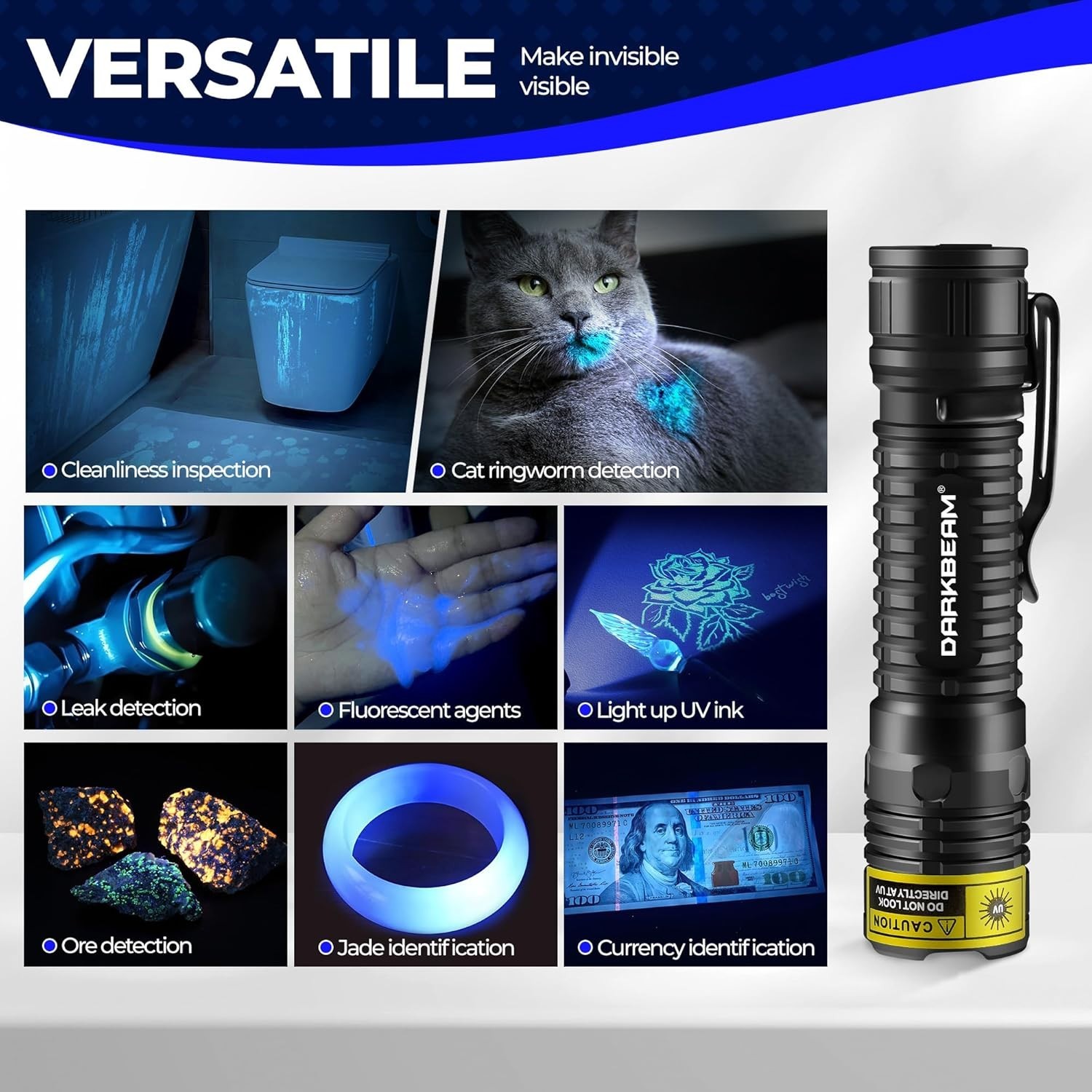 UV Black Light Flashlight Mini 365Nm - Rechargeable USB Strong Ultraviolet LED