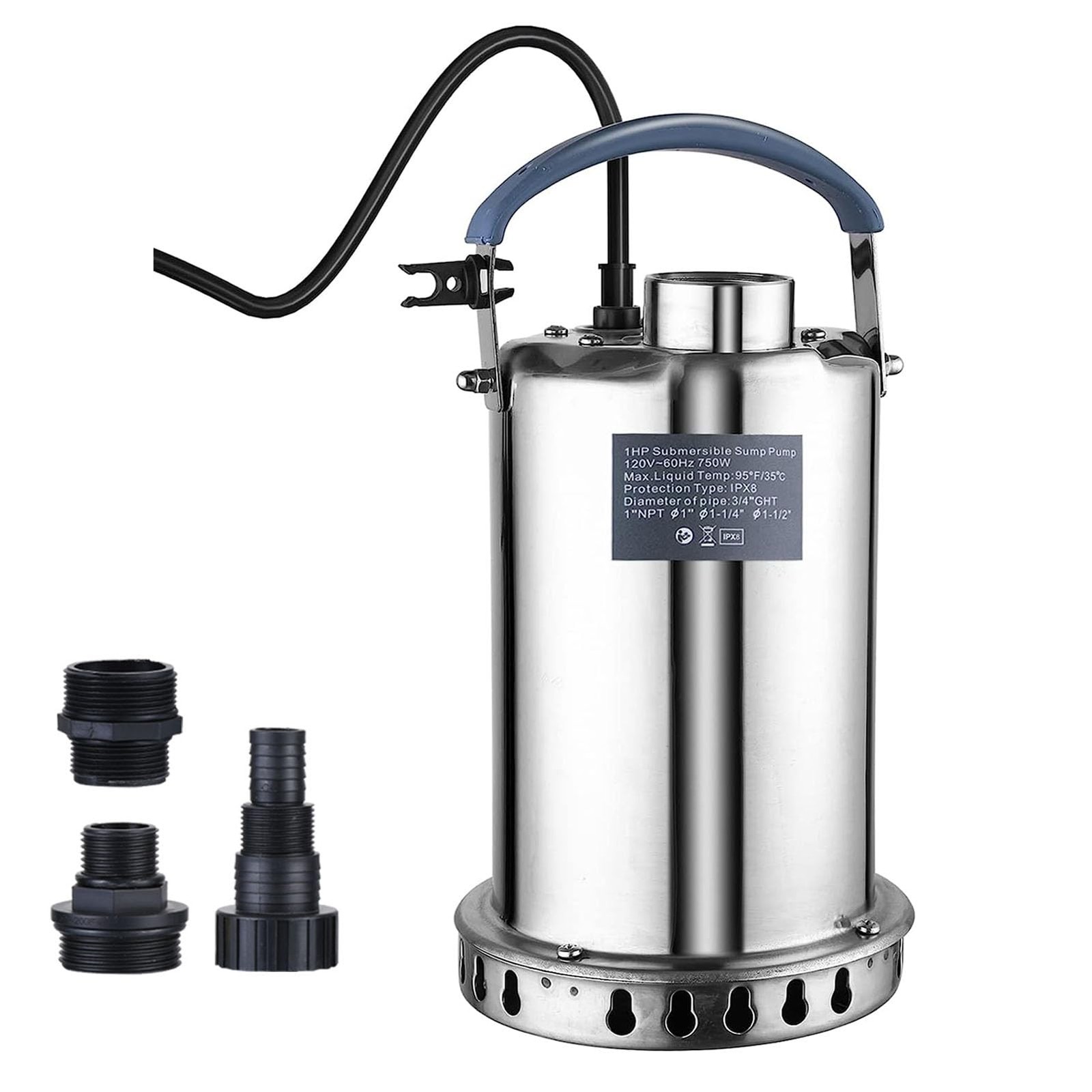 PANRANO Sump Pump Submersible Water 1/2HP 3000GPH Stainless Steel Silver