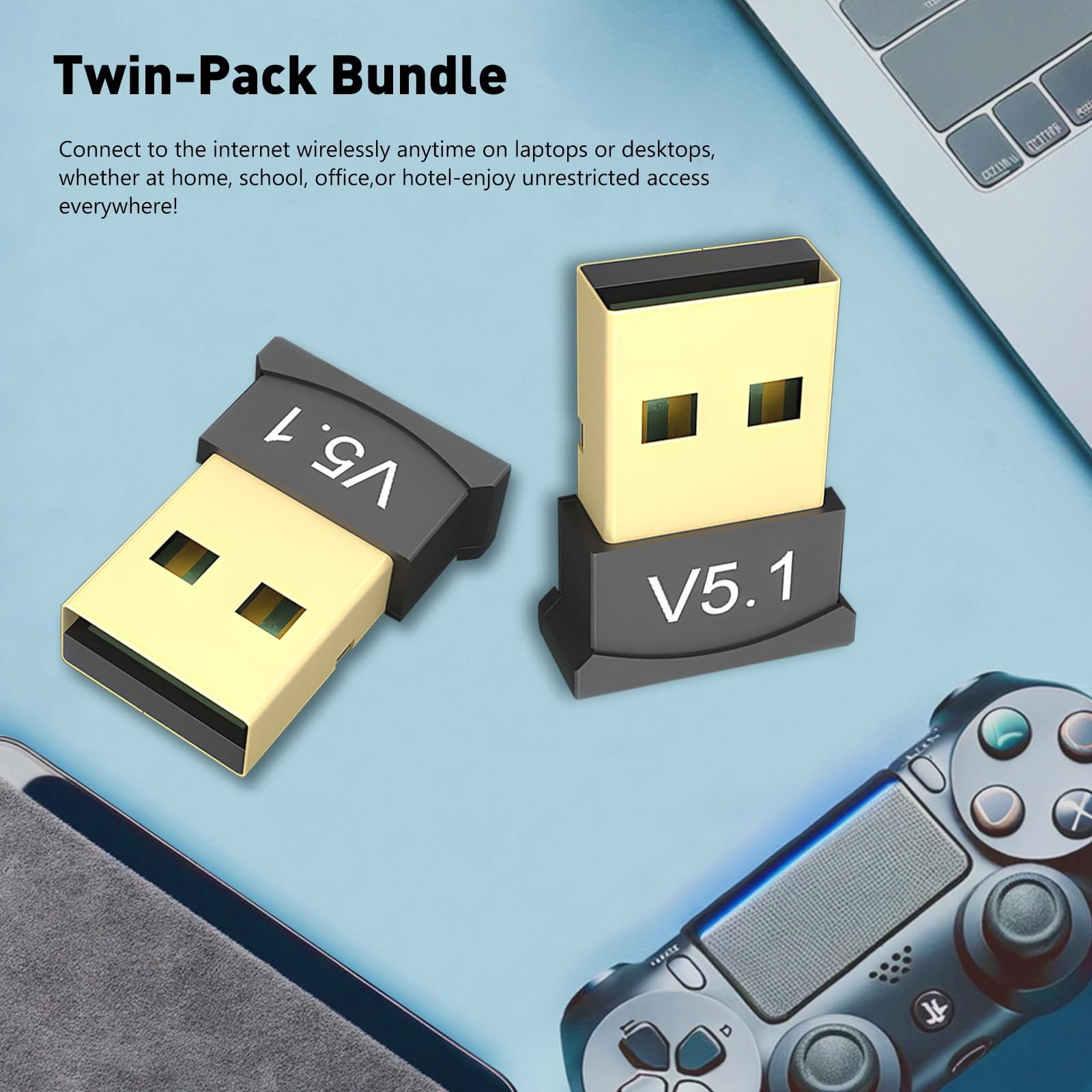 2 Pack Bluetooth 5.1 EDR USB Adapter for PC Receiver - 2Pack-BT5.1