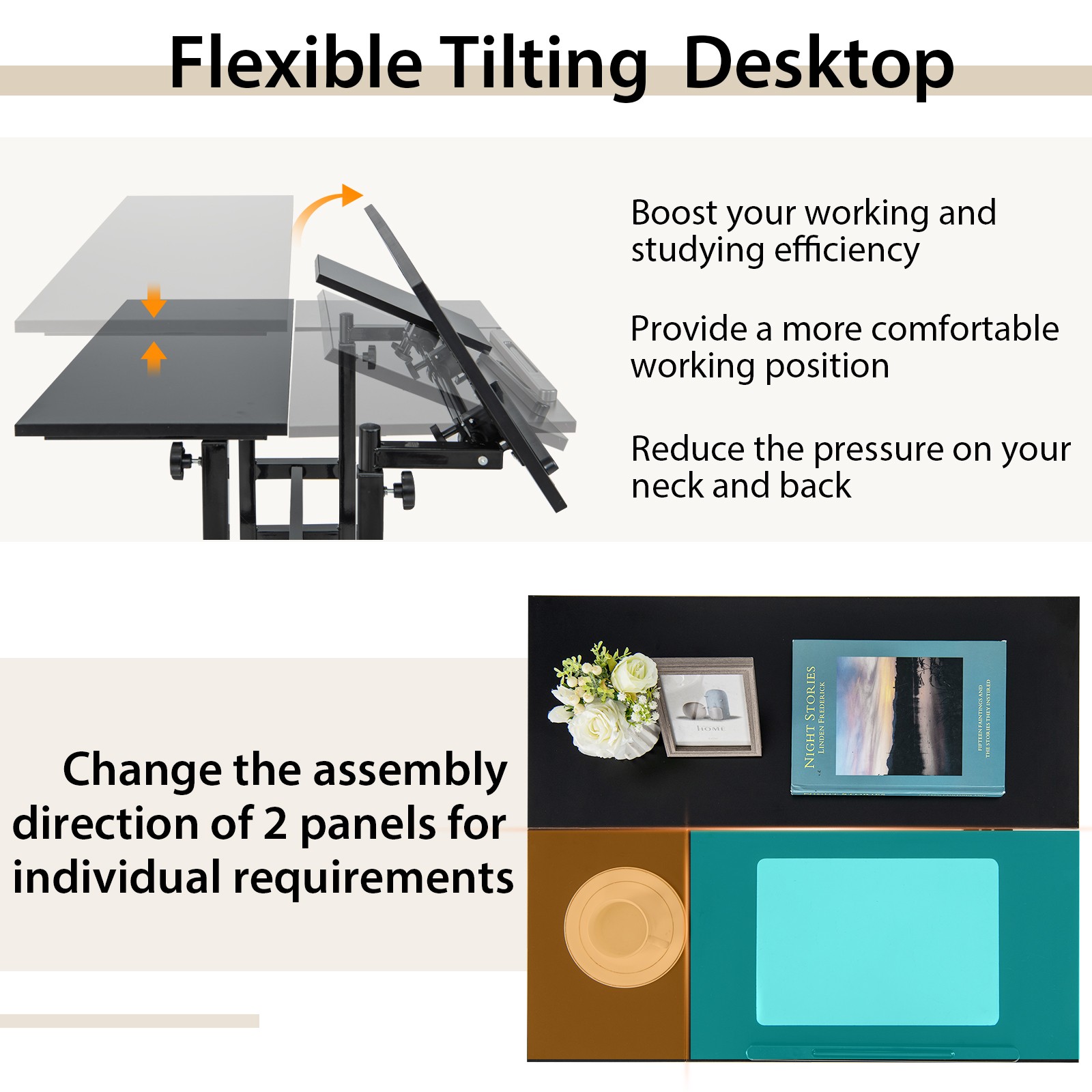 Costwy Adjustable Computer Desk Tilting Workstation Mobile Stand up Desk Black